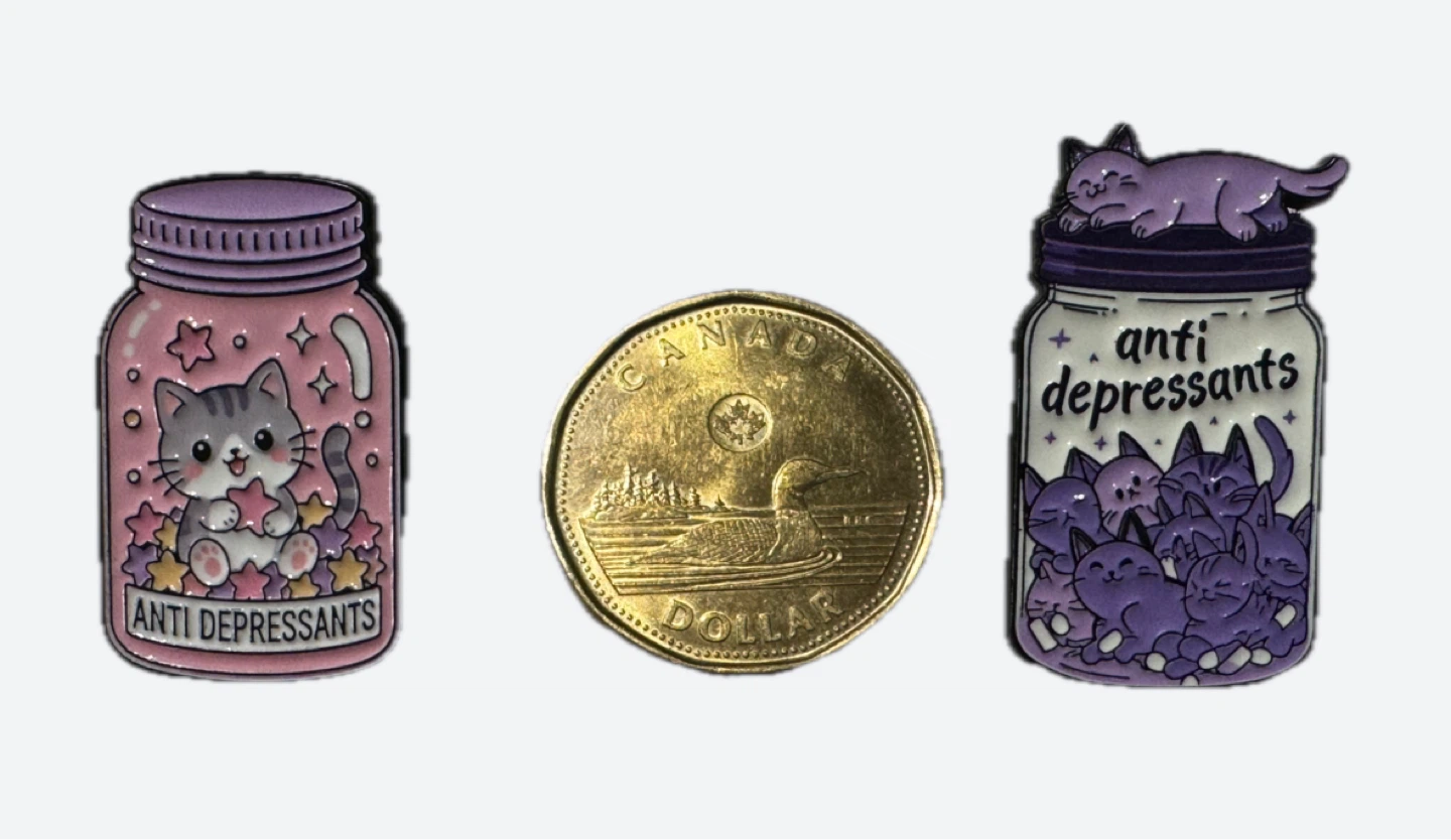 Set of 2 Cat Anti-Depressants Enamel Pins - photo 2