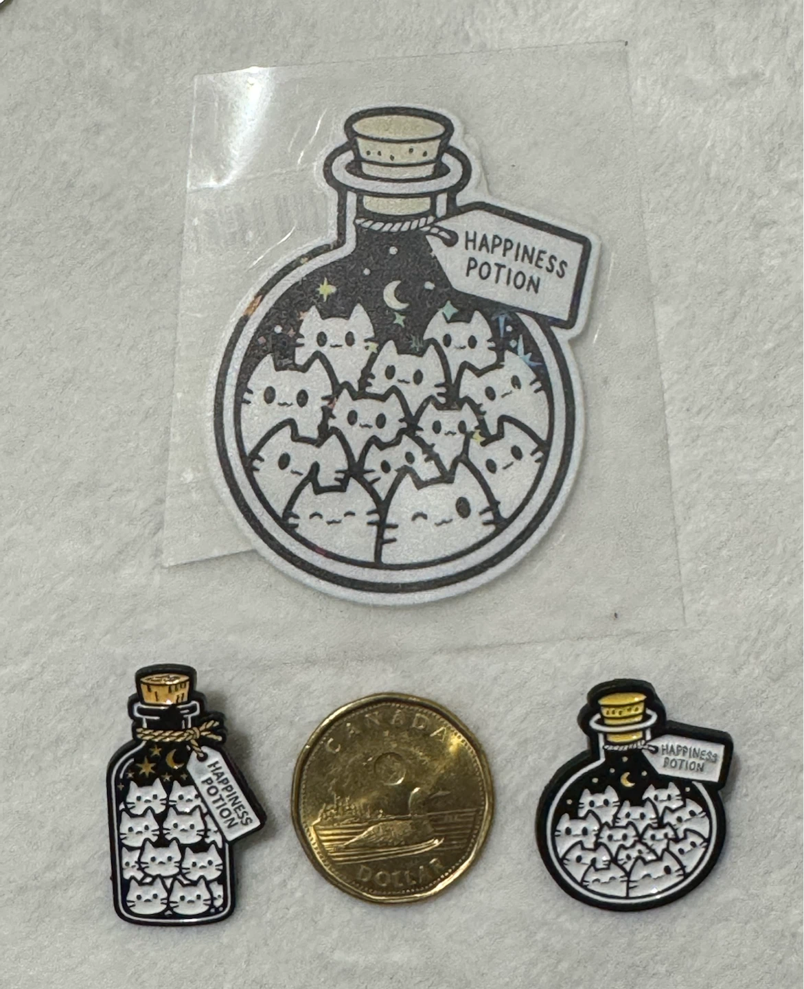 Set of 3 items (2 Happiness Potion Cat Pins and 1 Sticker) - photo 3