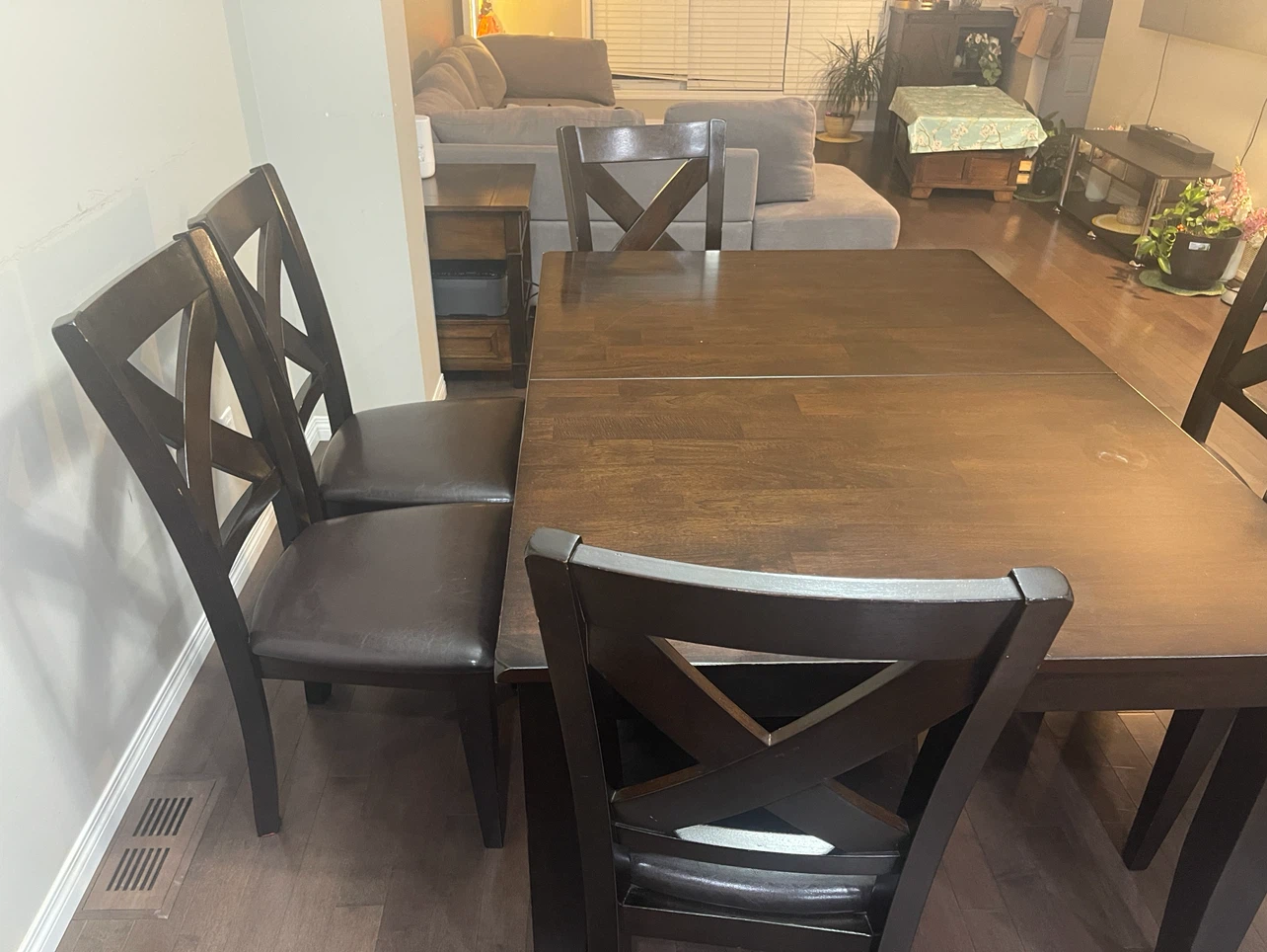 Dining Table Set with 6 Leather Chairs – Dark Brown