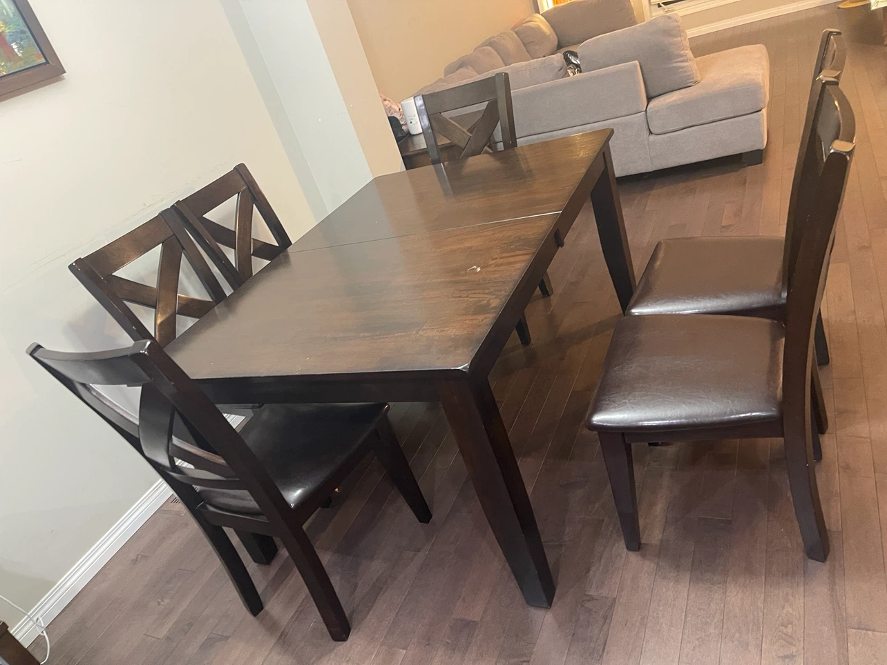 Dining Table Set with 6 Leather Chairs – Dark Brown - photo 2