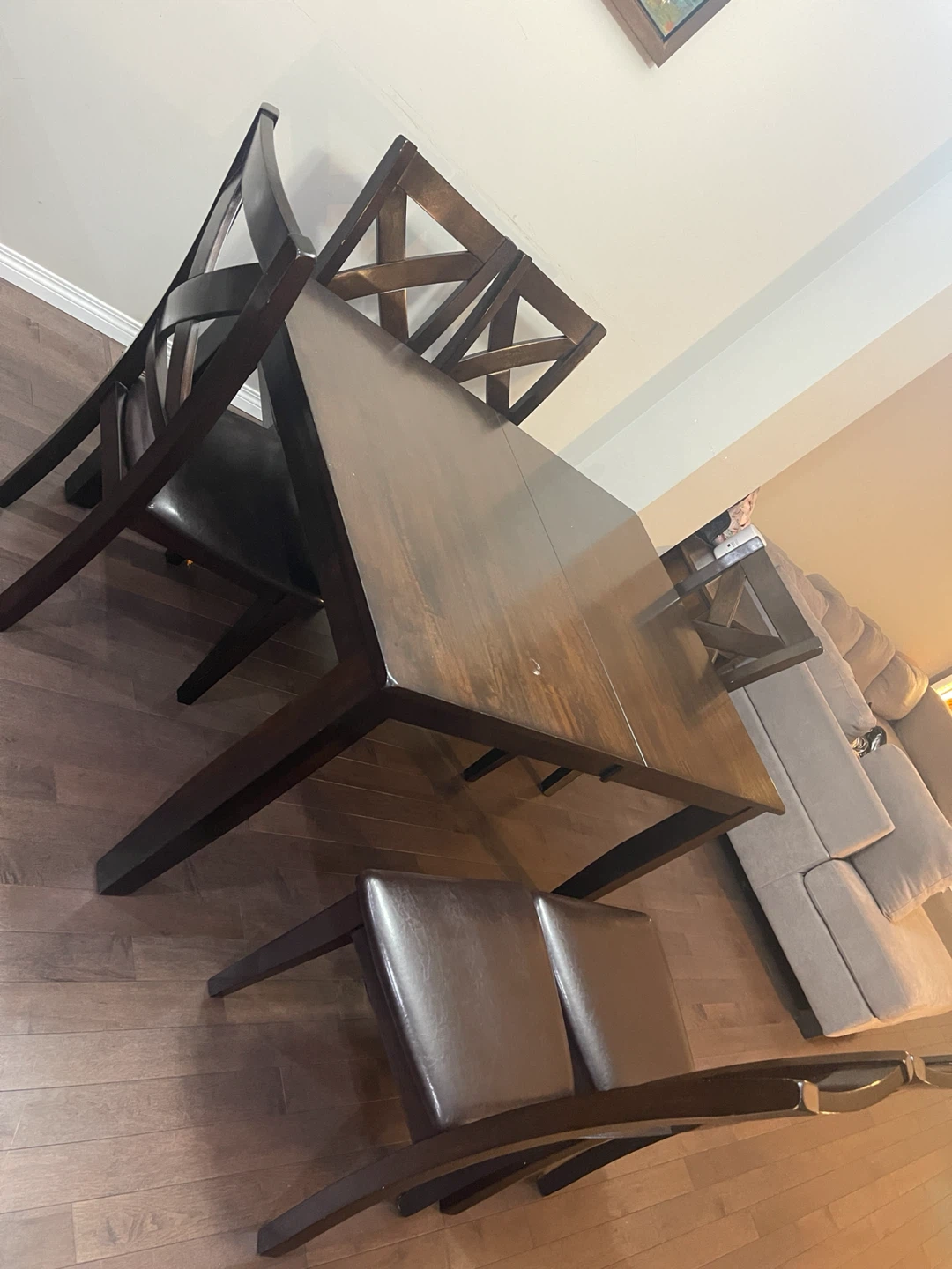 Dining Table Set with 6 Leather Chairs – Dark Brown - photo 3