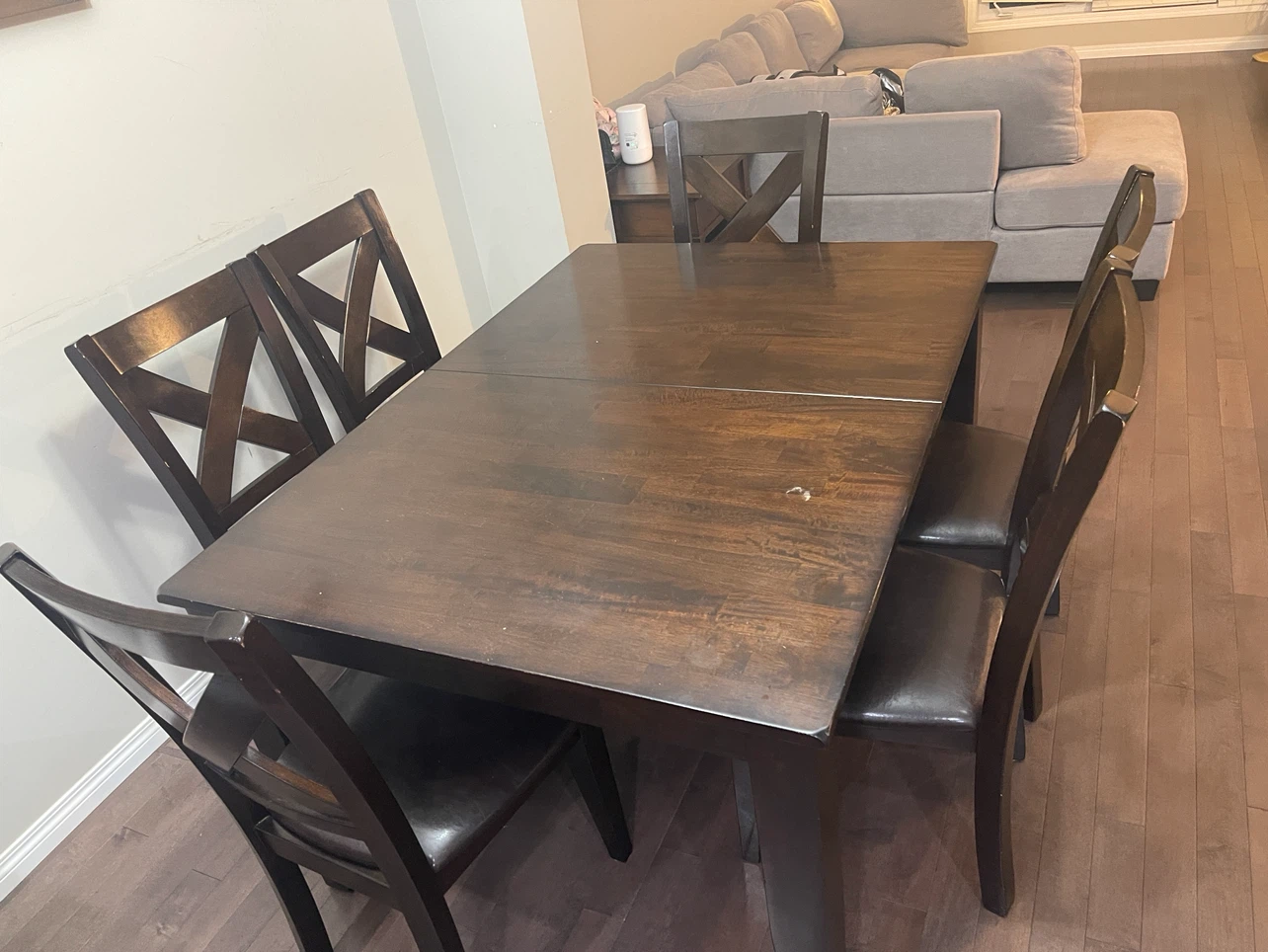 Dining Table Set with 6 Leather Chairs – Dark Brown - photo 4