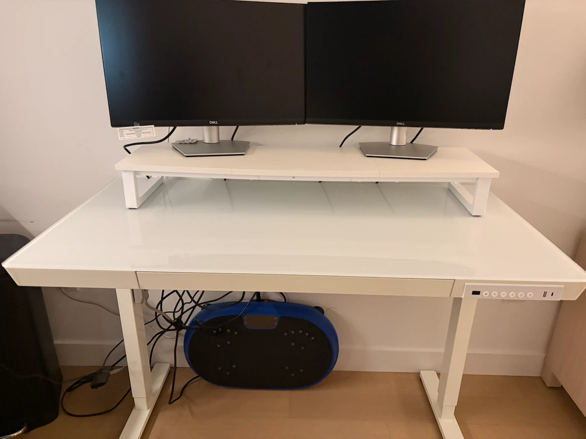 Electric Standing Desk with Drawer, Glass Top, 2 charge ports - photo 3
