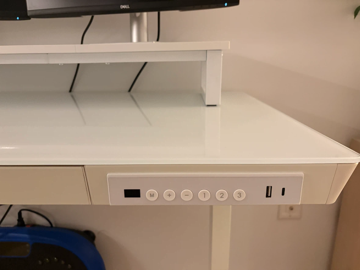 Electric Standing Desk with Drawer, Glass Top, 2 charge ports - photo 4
