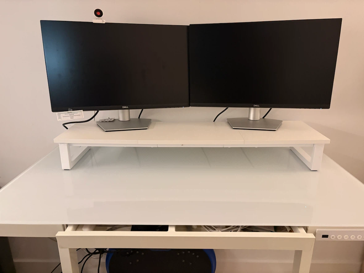 Electric Standing Desk with Drawer, Glass Top, 2 charge ports - photo 5