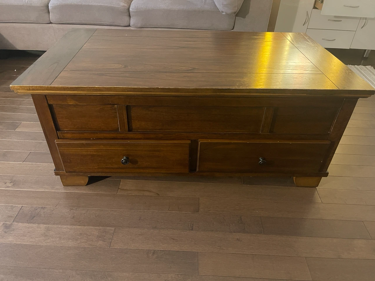 Dark Brow  Wood Top Lift Cofee Table with drawers