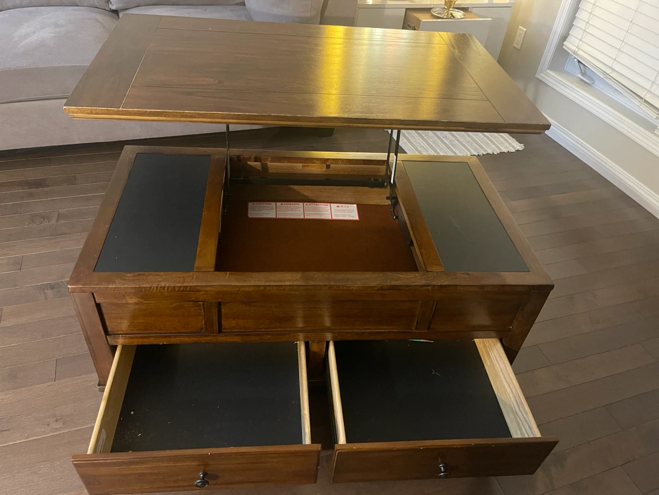 Dark Brow  Wood Top Lift Cofee Table with drawers - photo 2