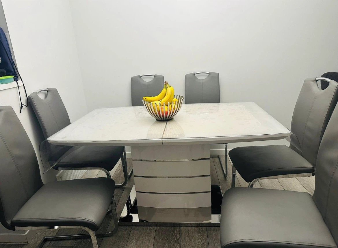 Modern Dining Table and 6 Grey Chairs