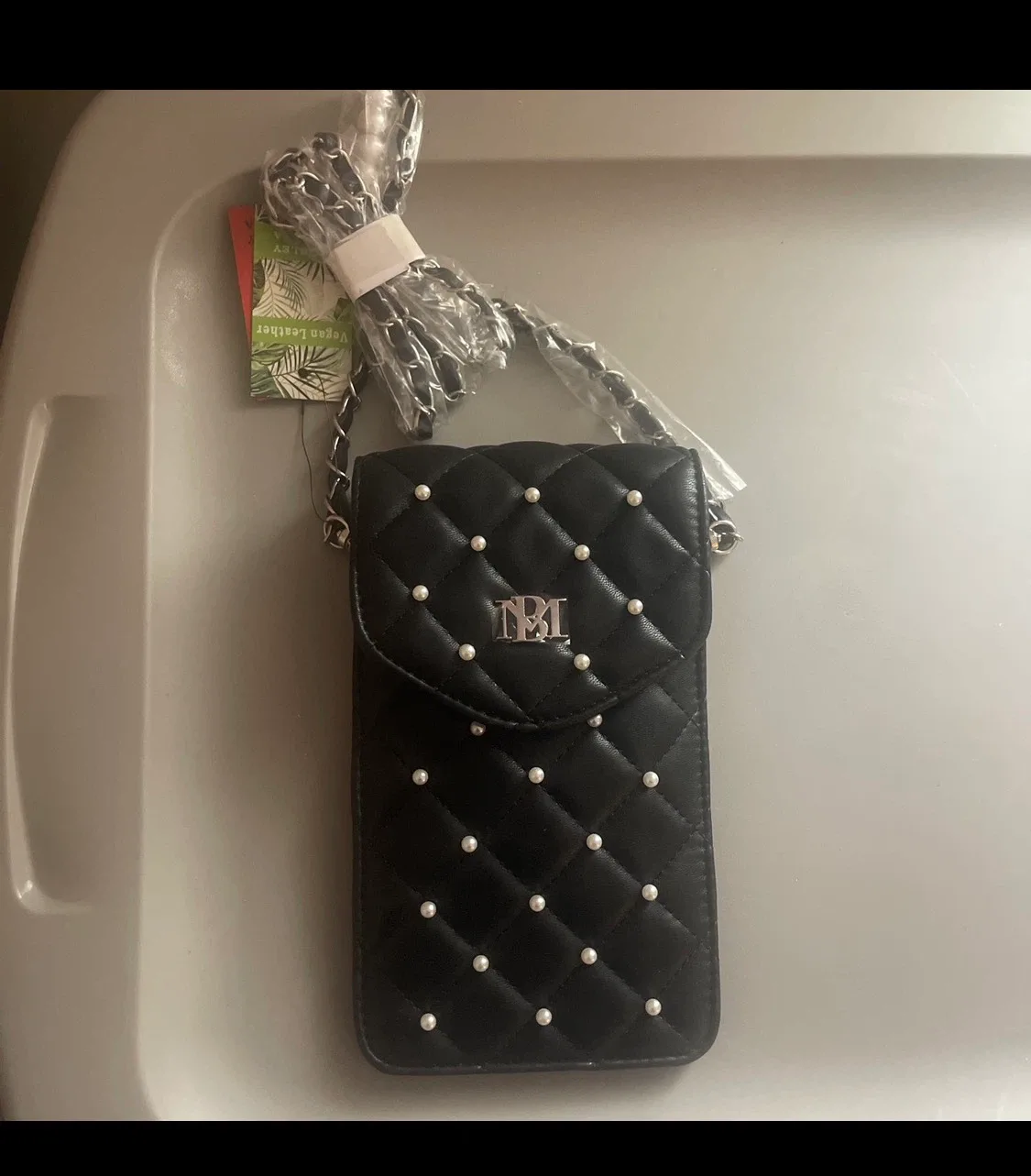 MBL Pearl Embellished Vegan leather  Crossbody Bag