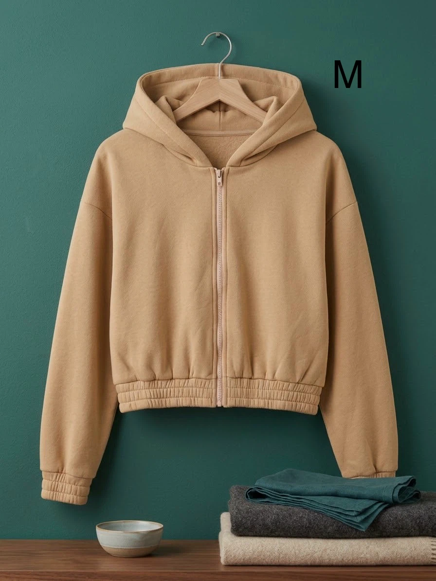 Beige Zip-Up Hoodie Size M