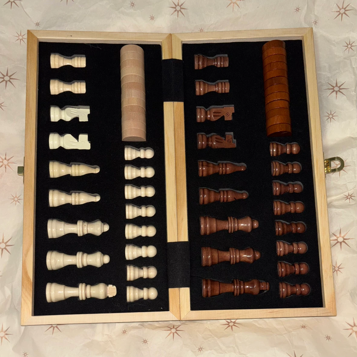 Portable Wooden Chess & Checkers Kit