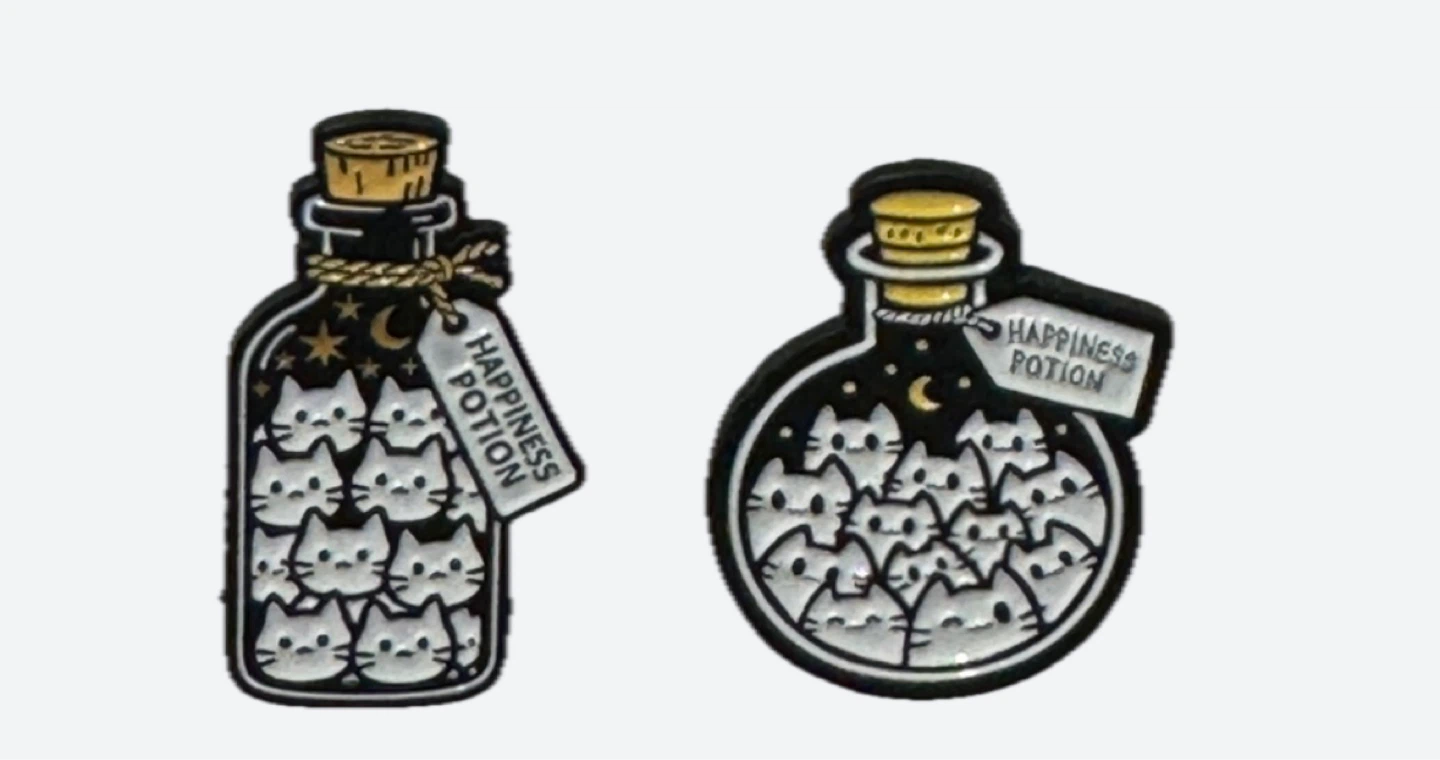 Set of 3 items (2 Happiness Potion Cat Pins and 1 Sticker) - photo 5
