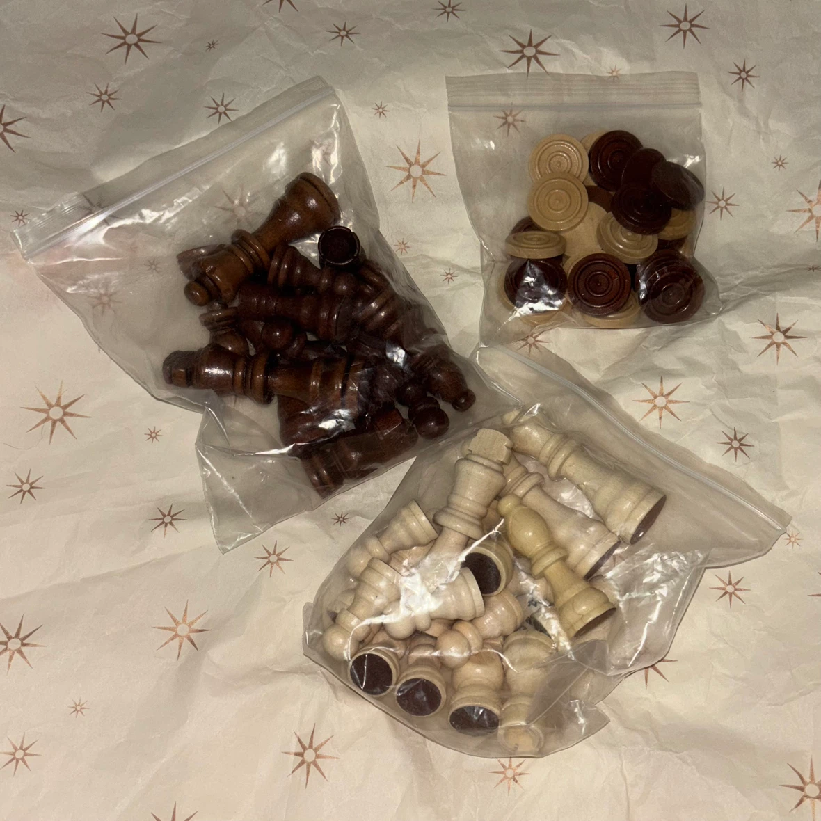 Wooden Chess & Checkers Pieces Full Set