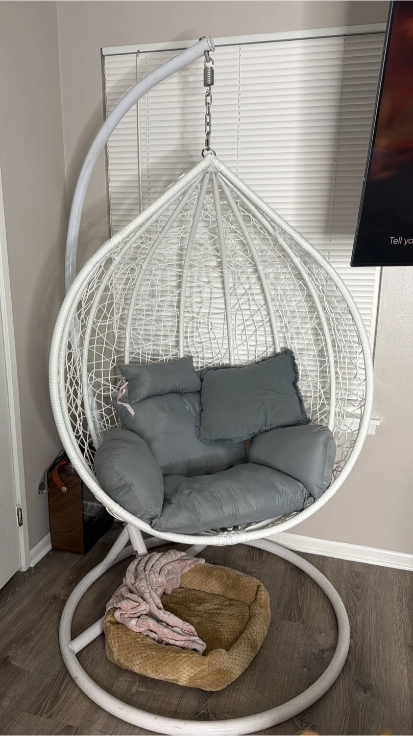 White Egg Chair with Stand and Cushions