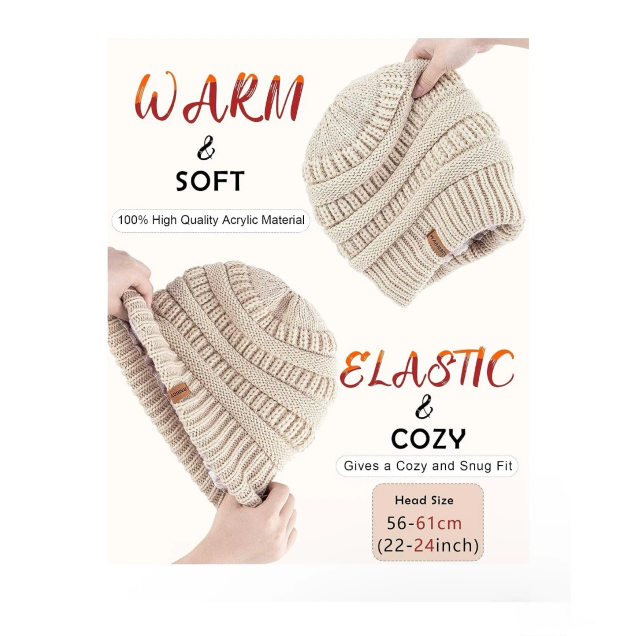 Brand new 3 Pack Satin Lined Winter Beanie Hats - photo 3