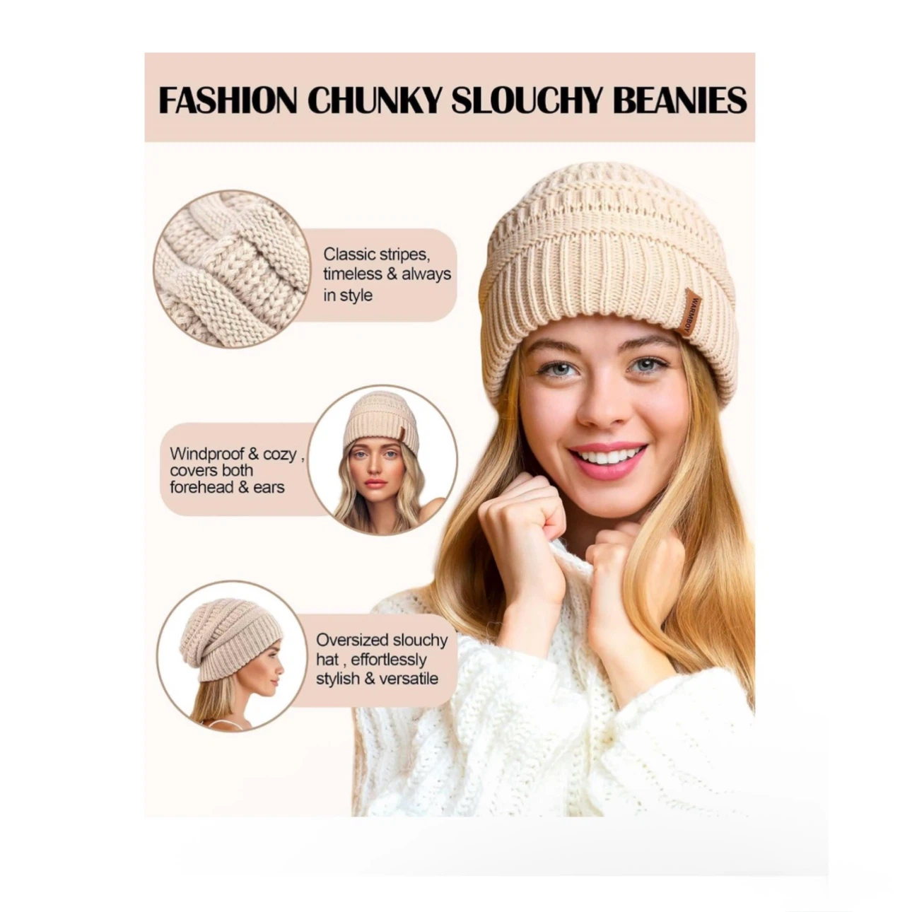 Brand new 3 Pack Satin Lined Winter Beanie Hats - photo 4