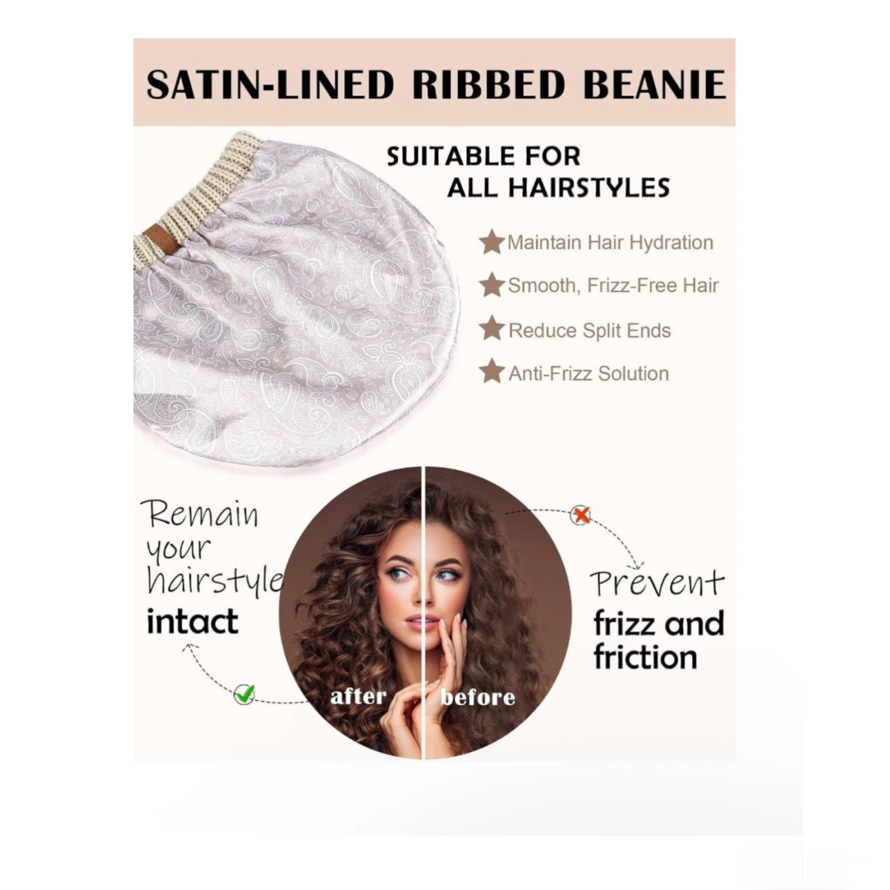 Brand new 3 Pack Satin Lined Winter Beanie Hats - photo 5