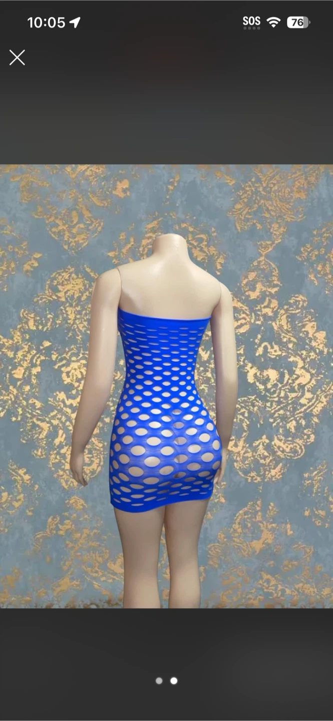 Blue strapless fishnet mini dress - photo 2