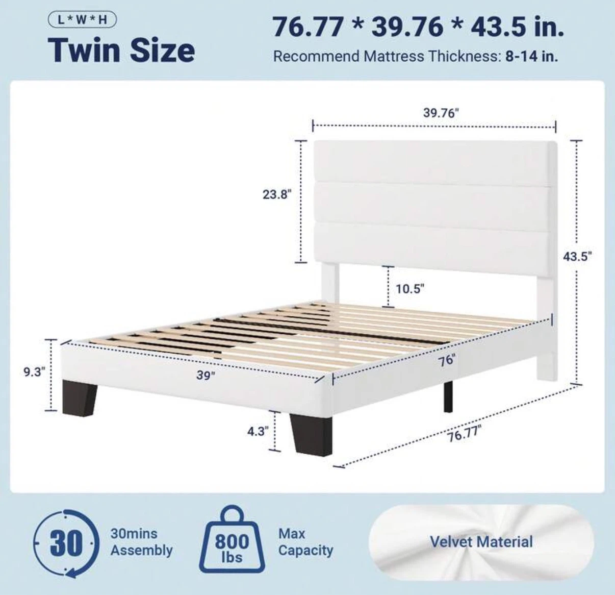 Twin Size Velvet Upholstered Bed Frame - photo 2