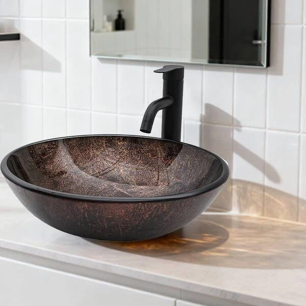 Tempered Glass Vessel Bathroom Sink - Bronze Finish