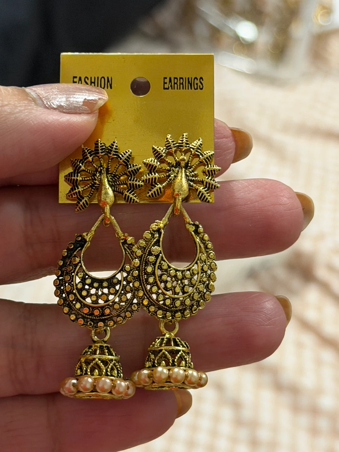 Peacock Design Gold-Tone Jhumka Earrings