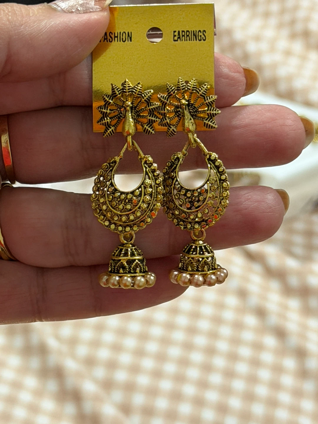 Peacock Design Gold-Tone Jhumka Earrings - photo 2