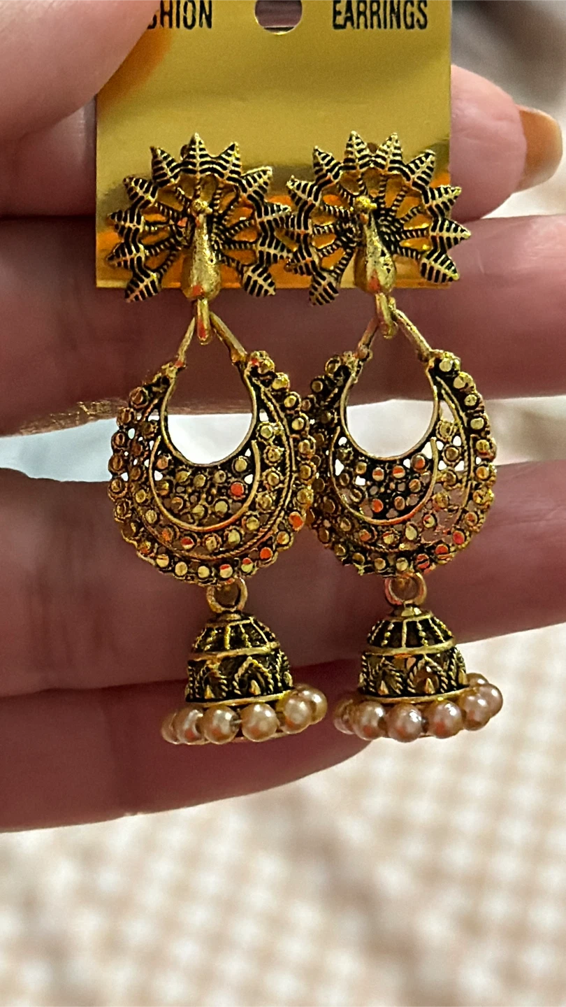 Peacock Design Gold-Tone Jhumka Earrings - photo 3