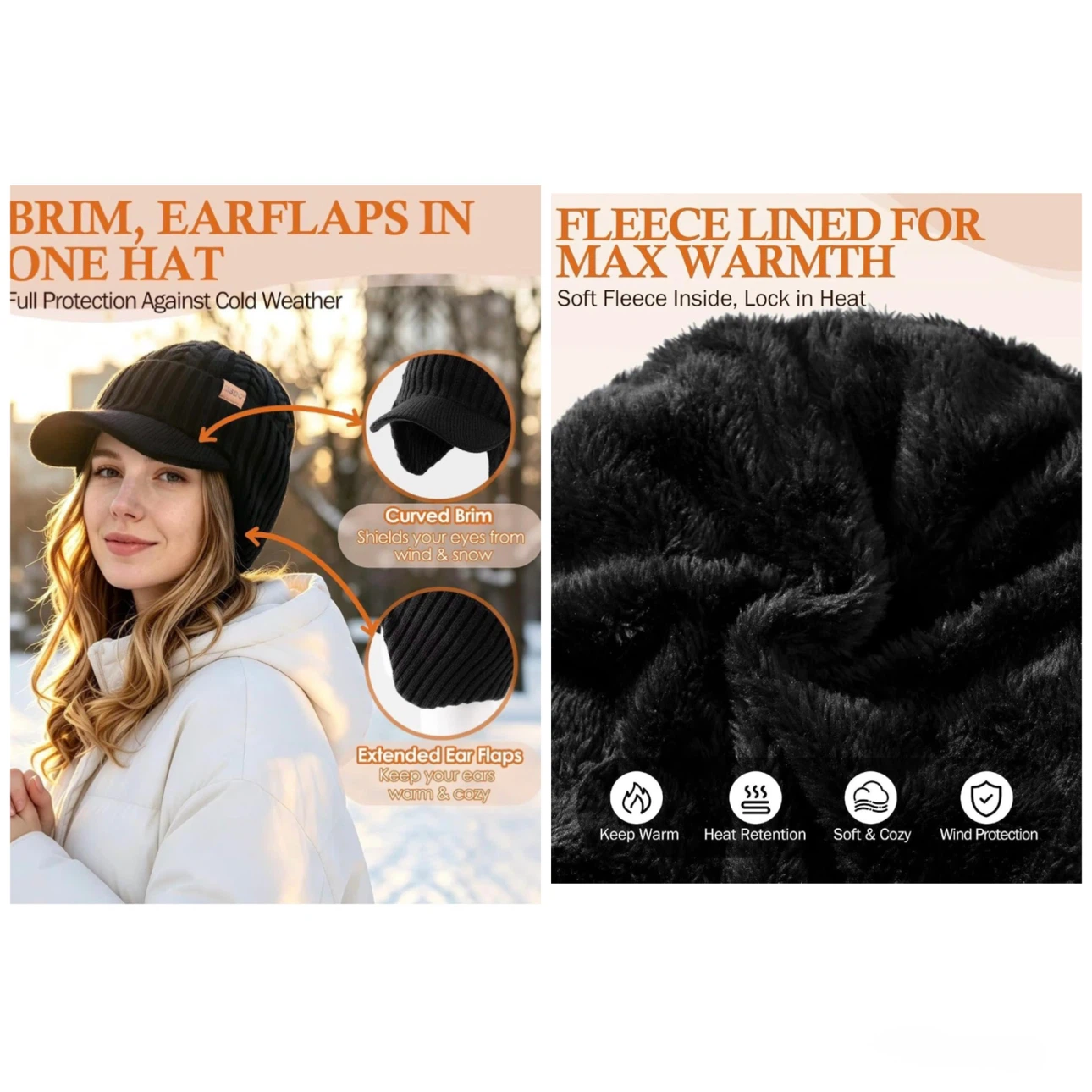 Brand new Visor Beanie with Ear Flaps for Women - photo 5