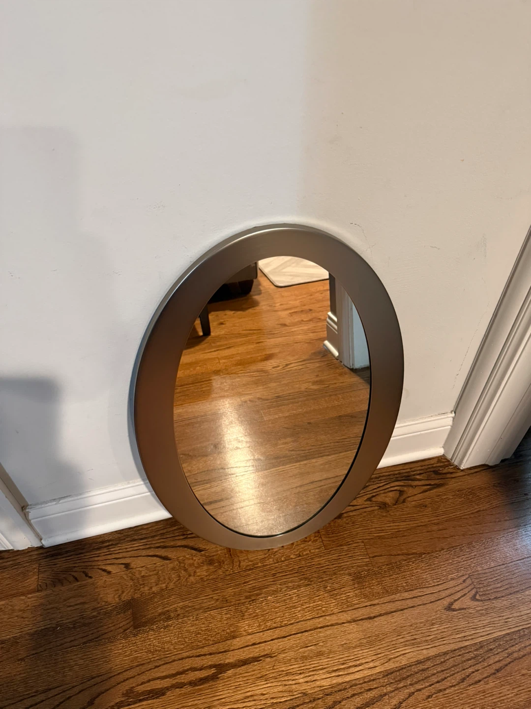 Oval Wall Mirror with Silver Frame