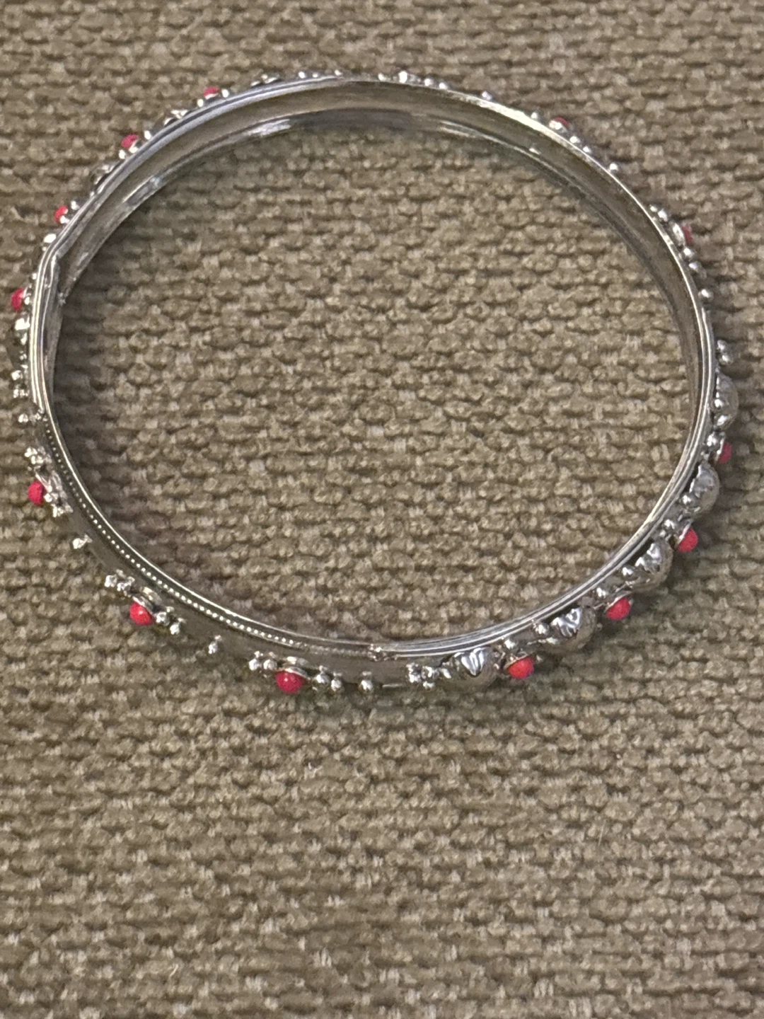 Silver-Tone Bangle with Pink Accents