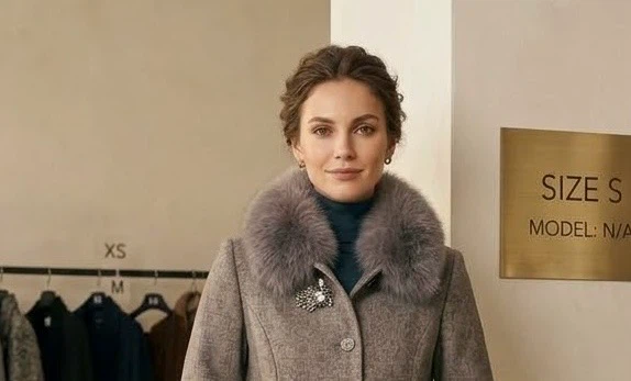 Women’s Taupe Brown Long Coat with Faux Fur – Like New - photo 2