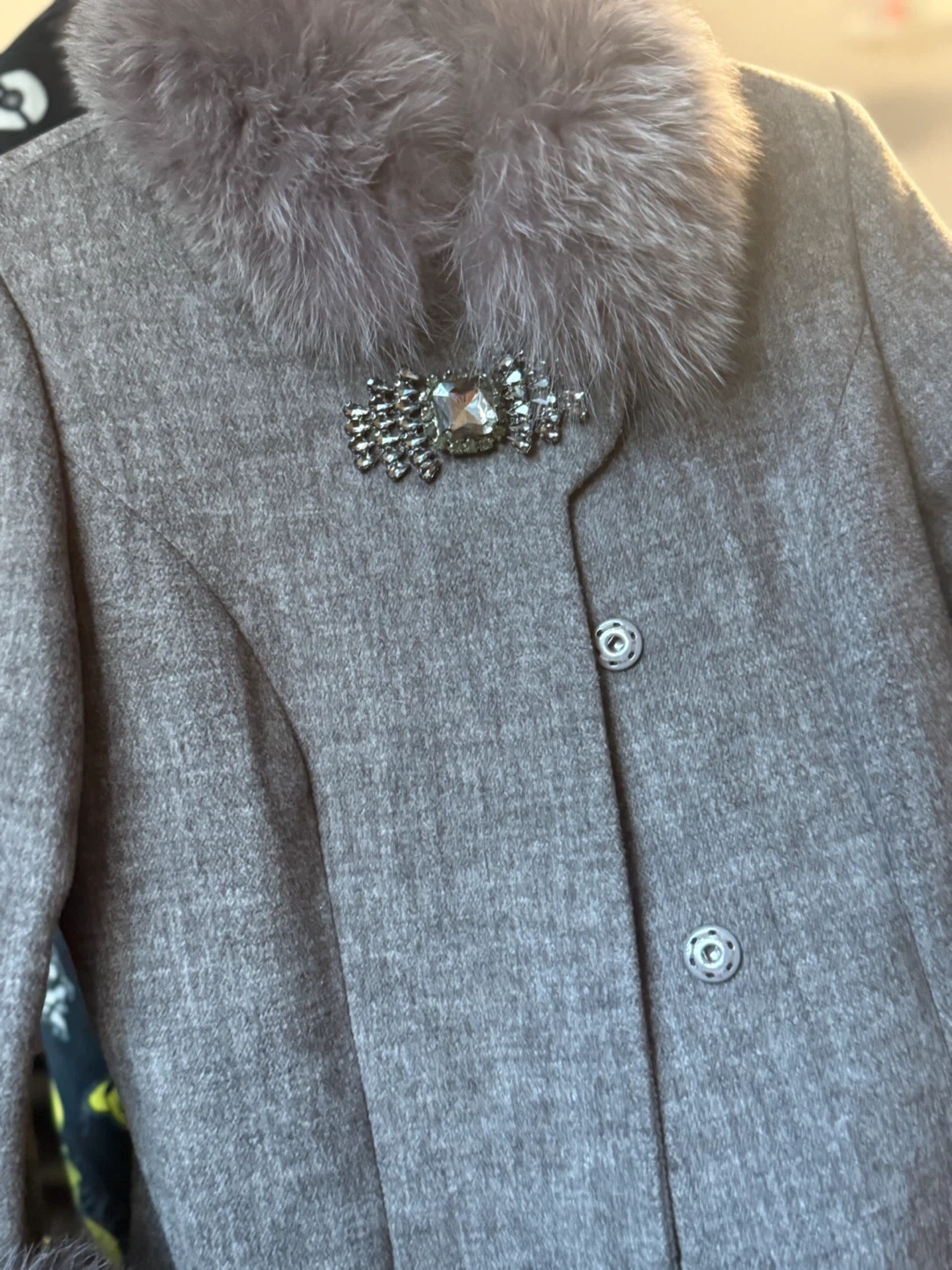 Women’s Taupe Brown Long Coat with Faux Fur – Like New - photo 5