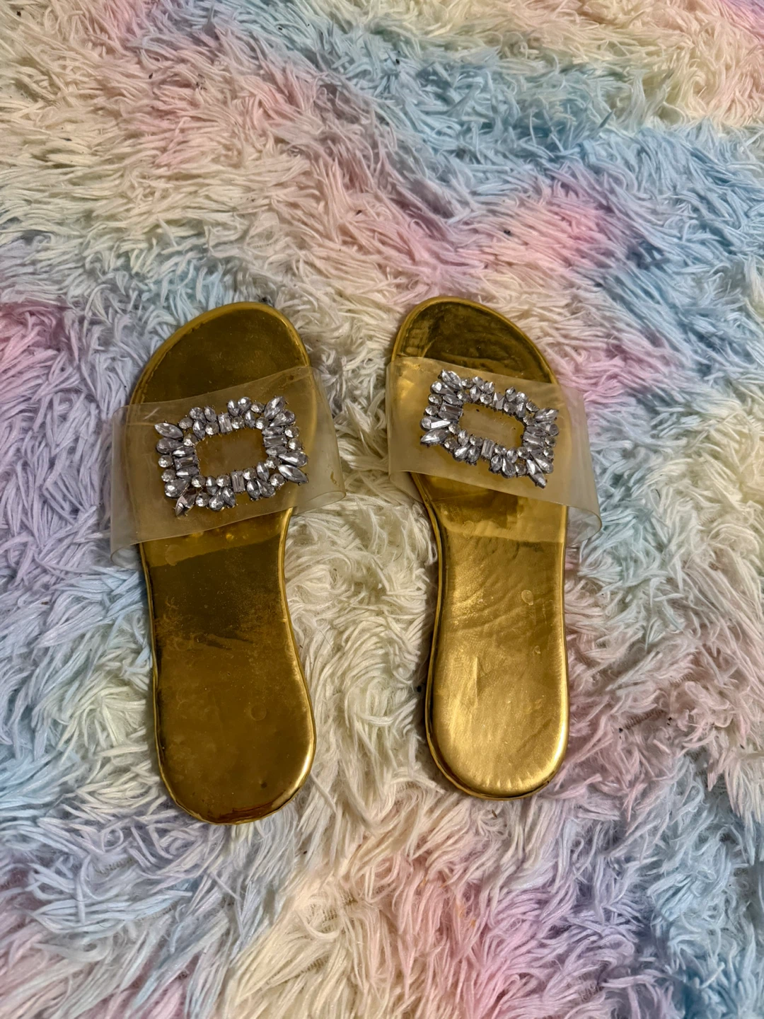 Gold Rhinestone Crystal Slides Size 37