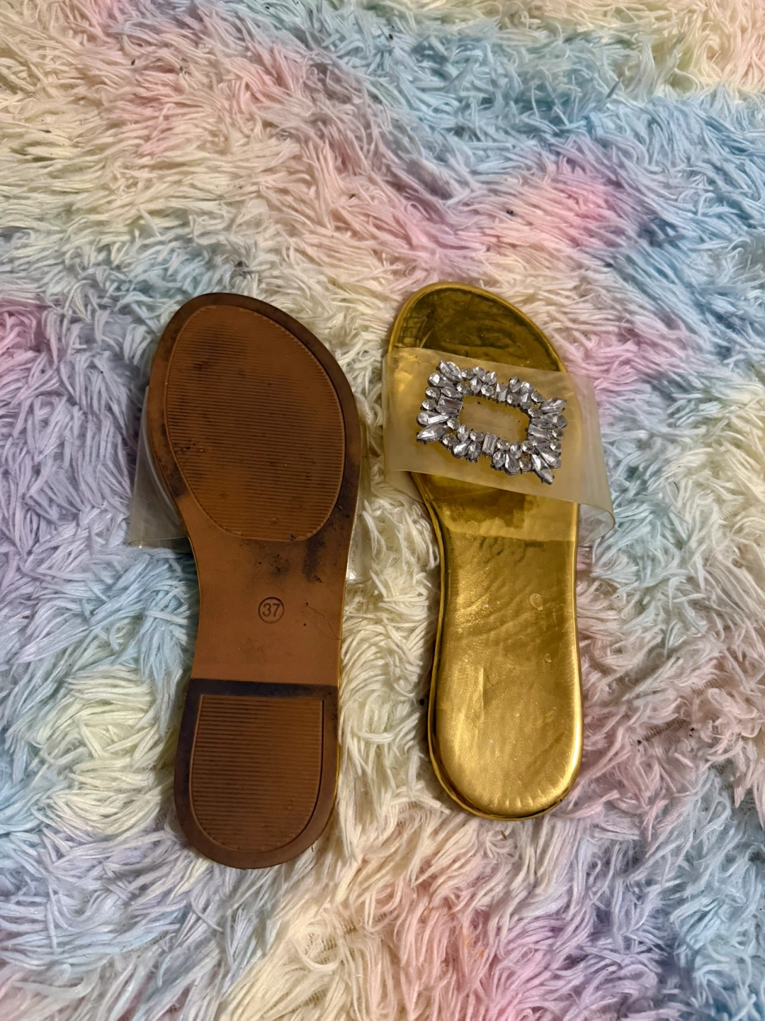 Gold Rhinestone Crystal Slides Size 37 - photo 2