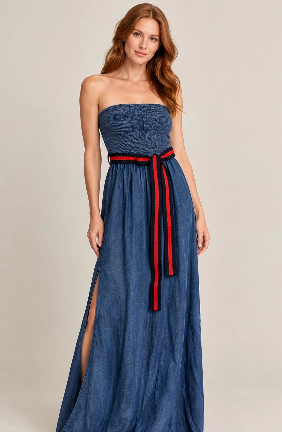 Liansheng Italian Denim Strapless Maxi Dress