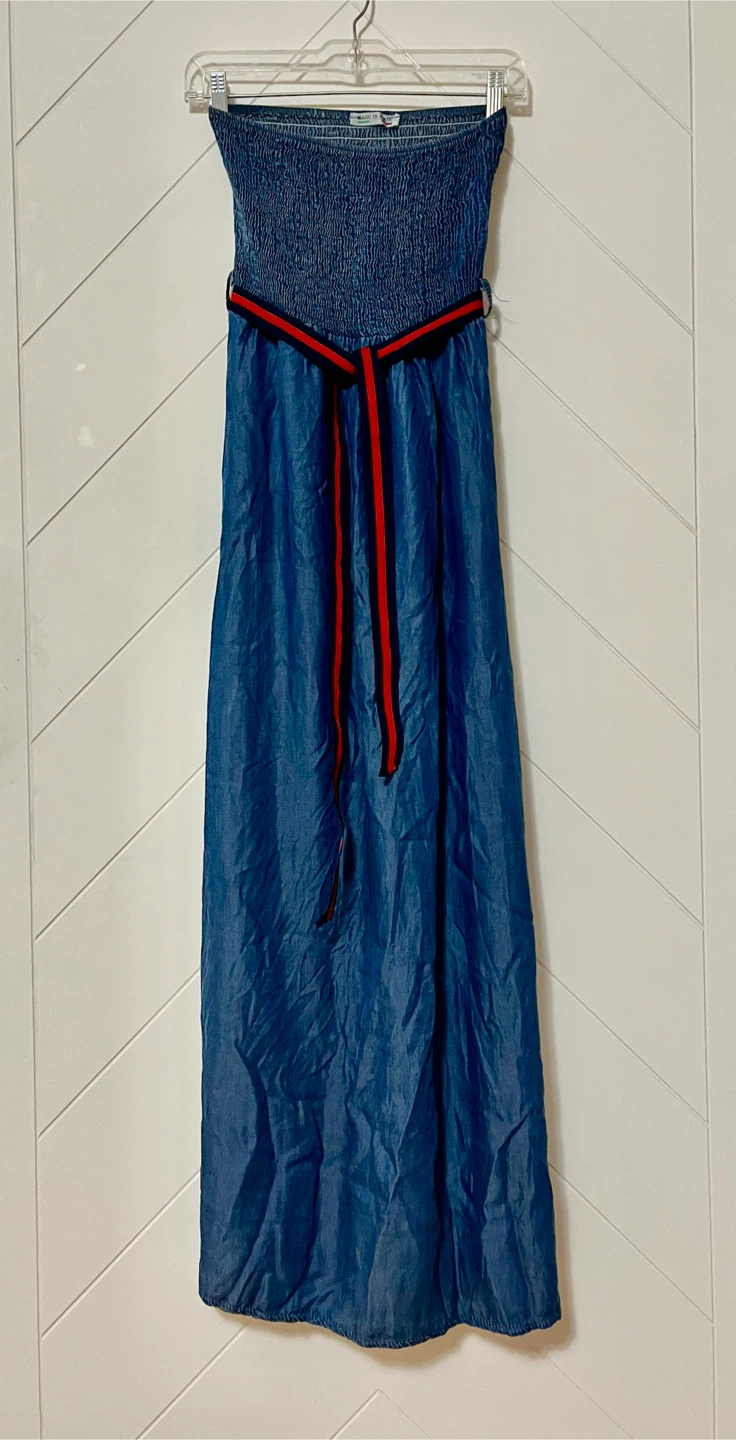Liansheng Italian Denim Strapless Maxi Dress - photo 4