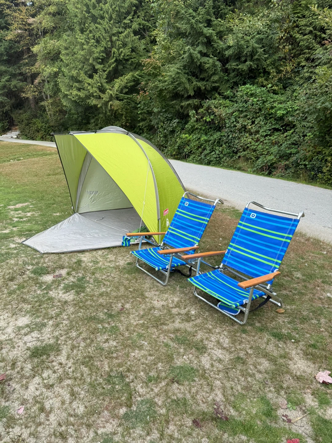 Coleman Beach Shelter and Two Folding Chairs
