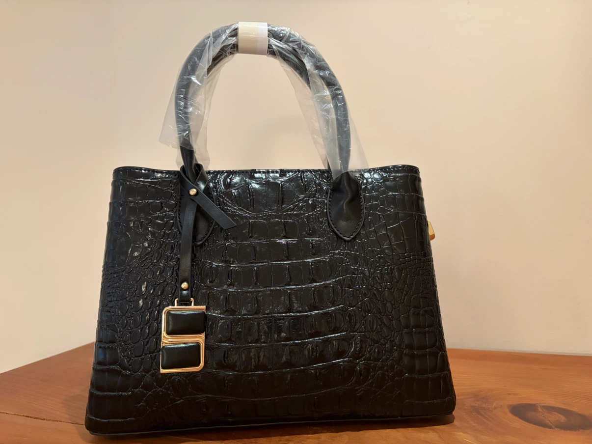 Black Croc-Embossed Handbag