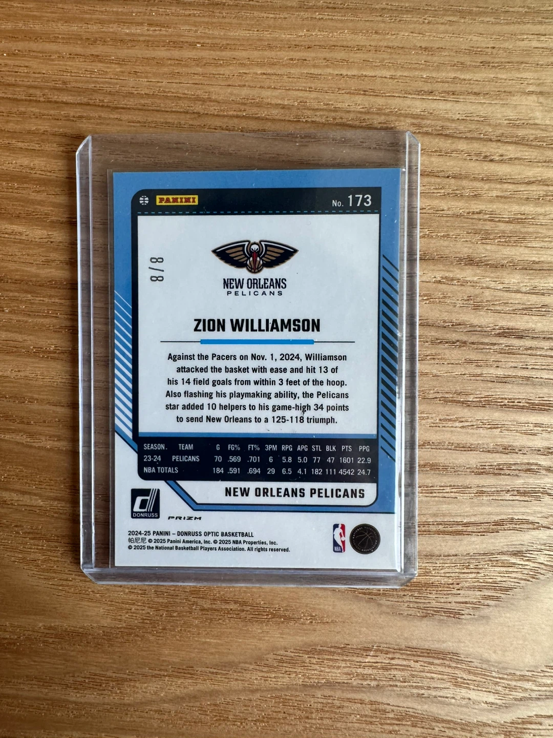 Zion Williamson Donruss Optic Basketball Card 8/8 - photo 2