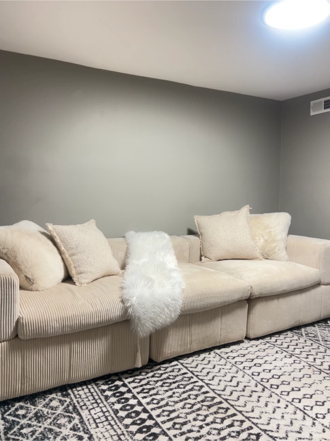 Cream Corduroy Modular Sectional Sofa