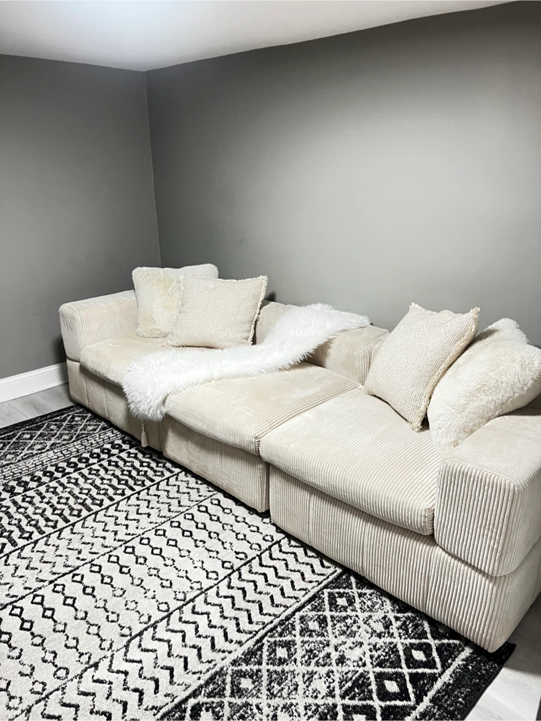 Cream Corduroy Modular Sectional Sofa - photo 2