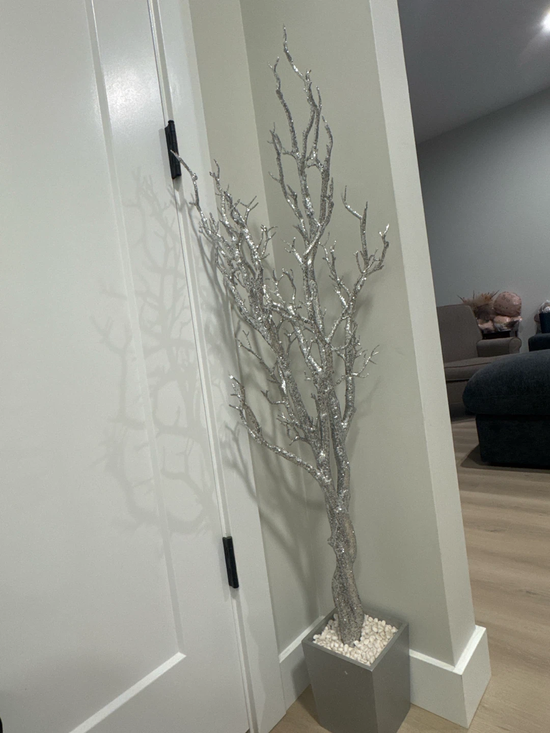 Set of 2 Decorative silver glitter branch trees