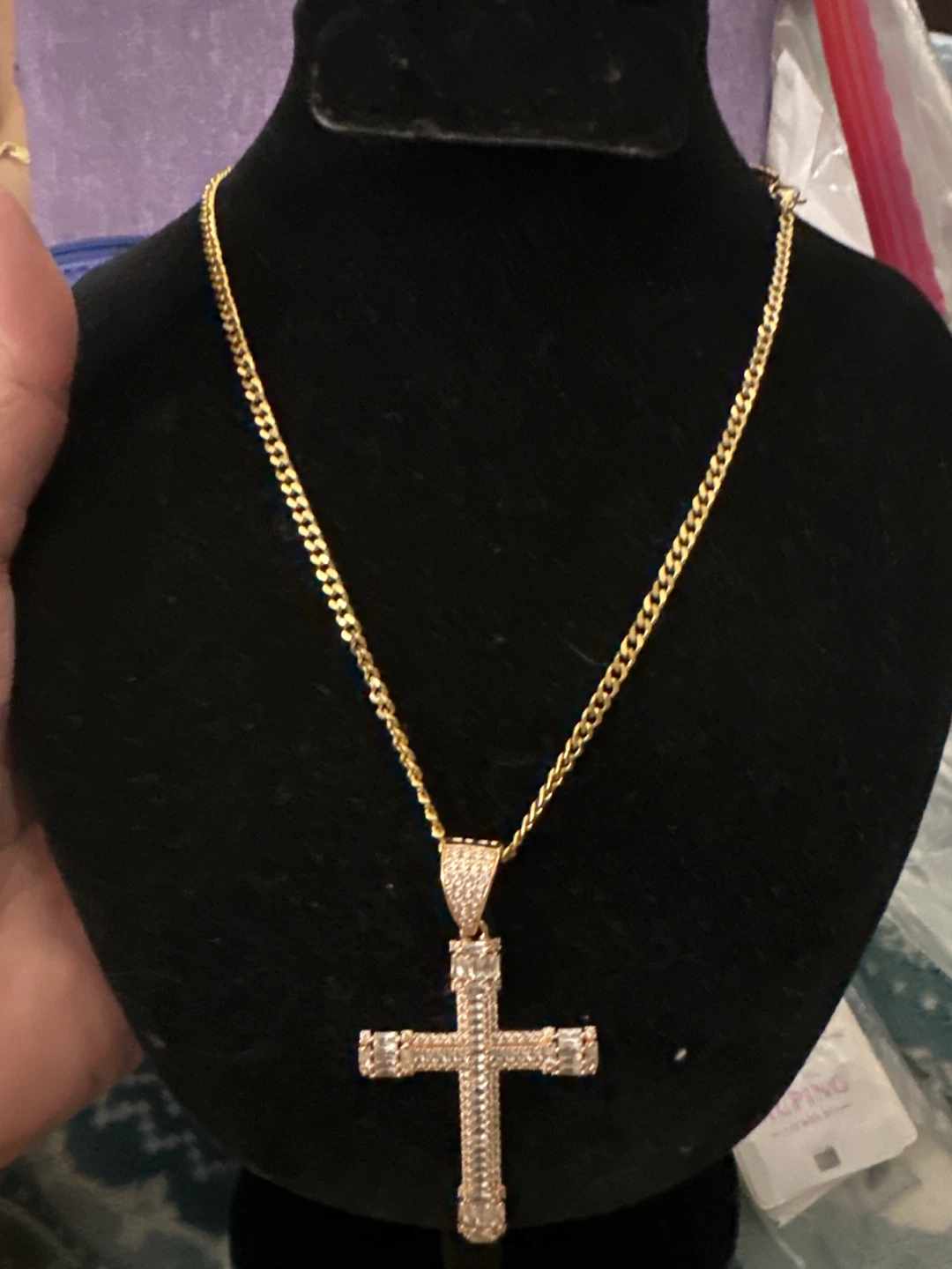 18k rose Gold-Tone laminated Cross Pendant  w Necklace