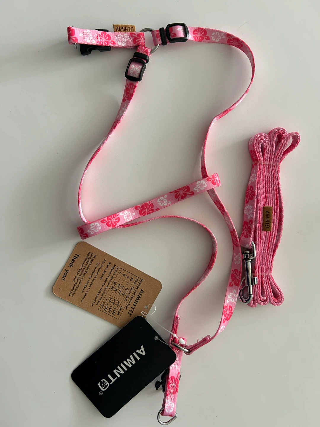 New Pet Harness & Leash Set – Pink, XS (11 - 18 in)