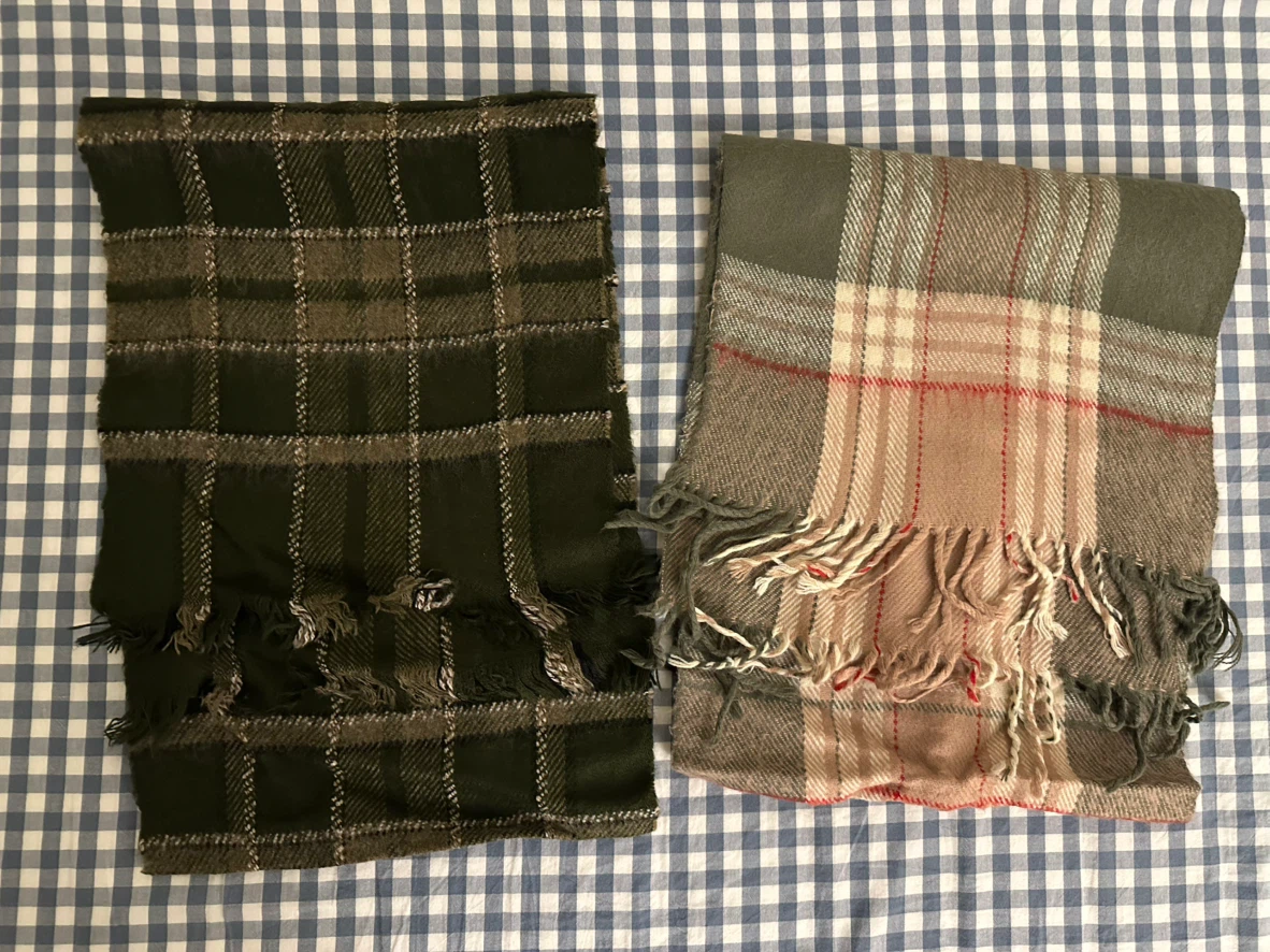 Set of 2 Japanese - Made Plaid Scarves –  $15 for Both