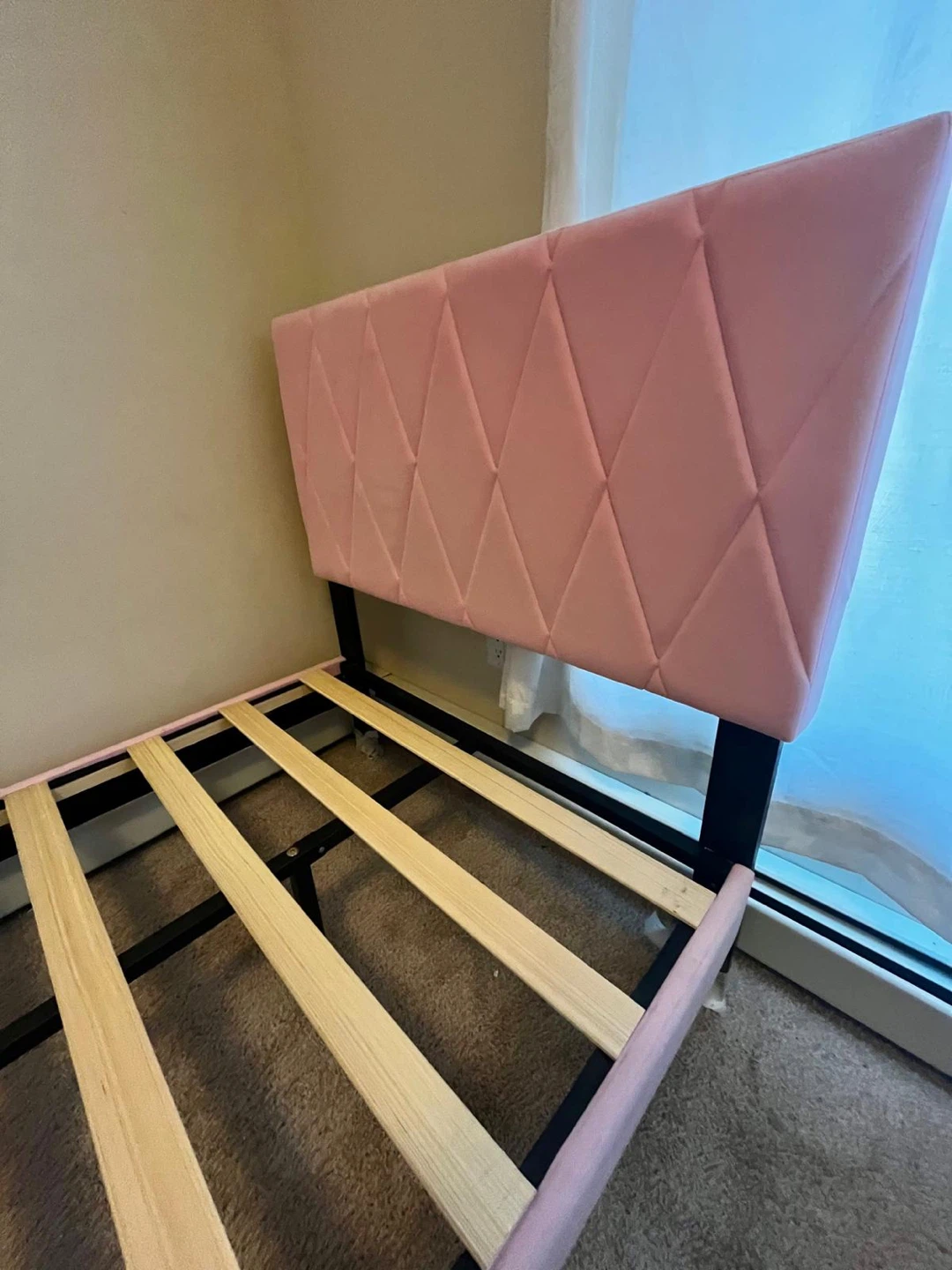 Pink Upholstered Twin Bed Frame