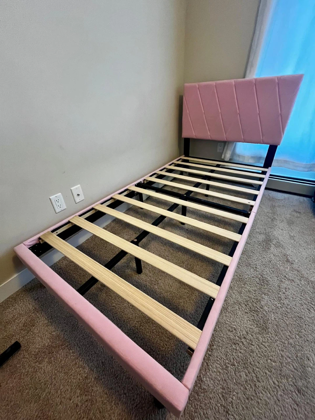 Pink Upholstered Twin Bed Frame - photo 2