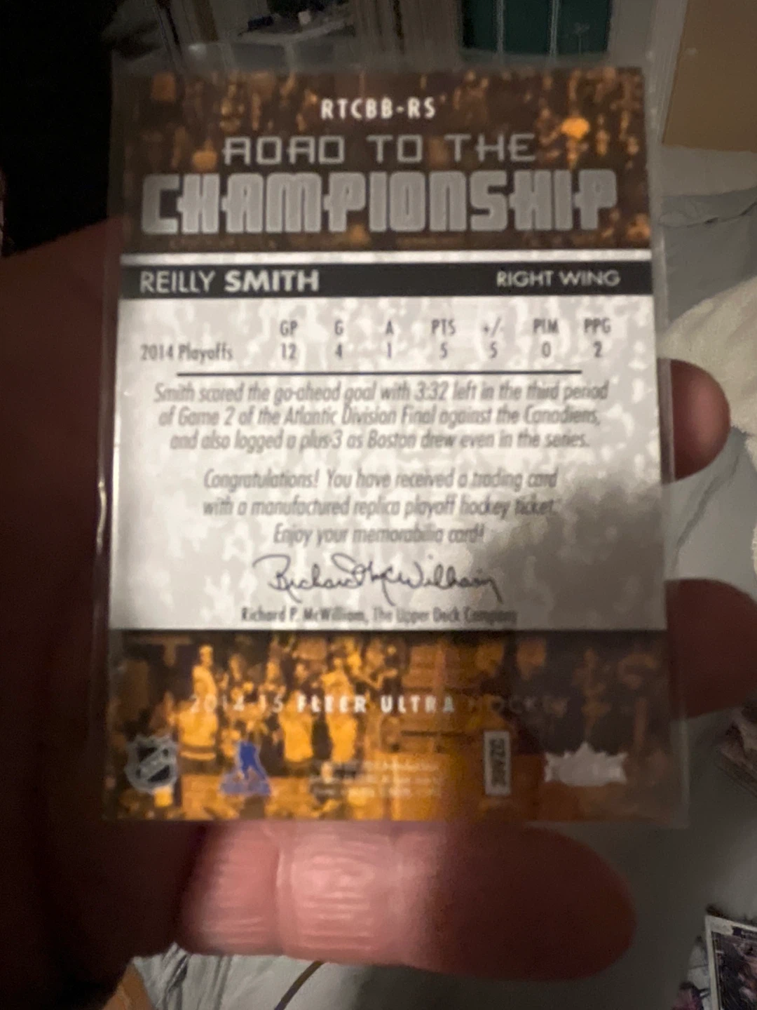 2014 Fleer Ultra Reilly Smith Hockey Card - photo 2