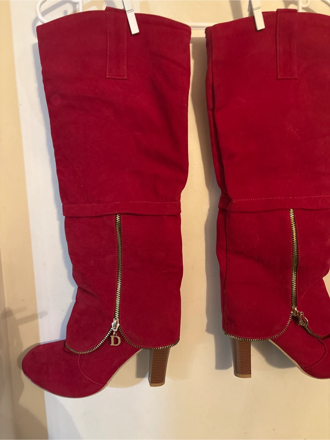 Red Suede Boots with Side Zipper