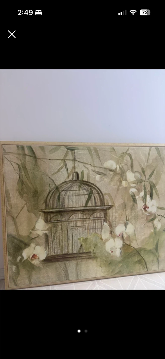 Birdcage and Floral Canvas Wall Art